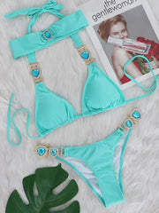 Hnewly  Halter Rhinestones Diamond Bikini Women Swimsuit Female Swimwear Three pieces Bikini Set Brazilian Hairband Bathing Suit Swim