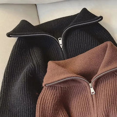 Hnewly  Half Zip Collar Sweater Women Pullovers Soft Knitted Long Sleeve Short Jumper Fall Winter Teen-girl Korean Fashion Outfit