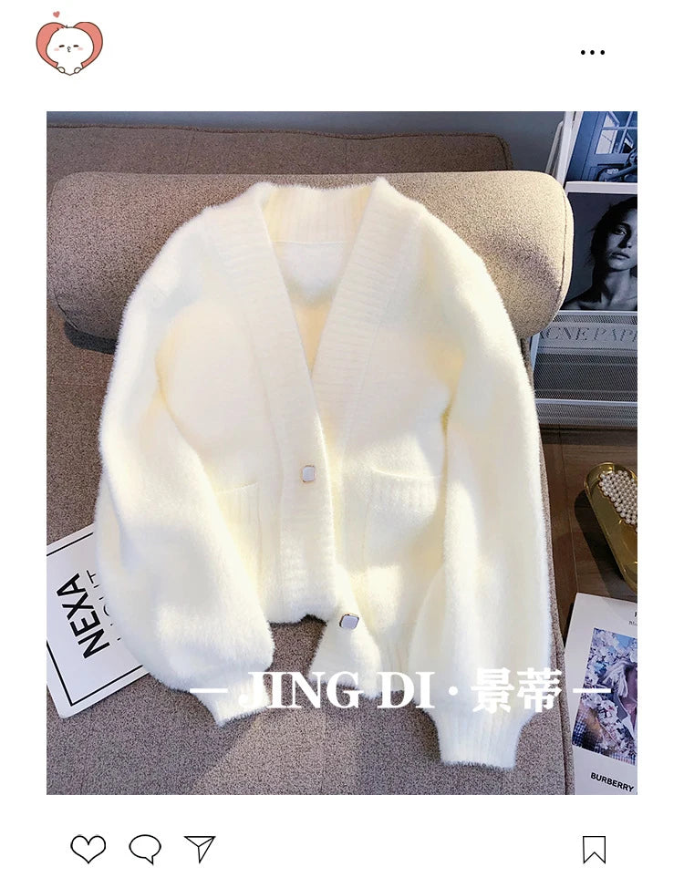 Hnewly  Soft Knitted Sweater Cardigan Coat 2023 New Women Spring Autumn New  Warm Comfortable Long Sleeve V-Neck Fashion Top Coat