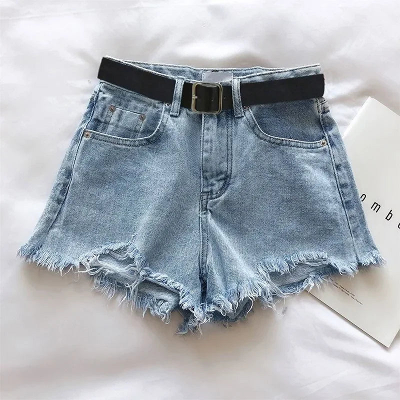 Hnewly summer inspo Women High Street Denim Shorts With Belt Casual High Waist A-line Jean Shorts Female Office Trousers Streetwear Summer
