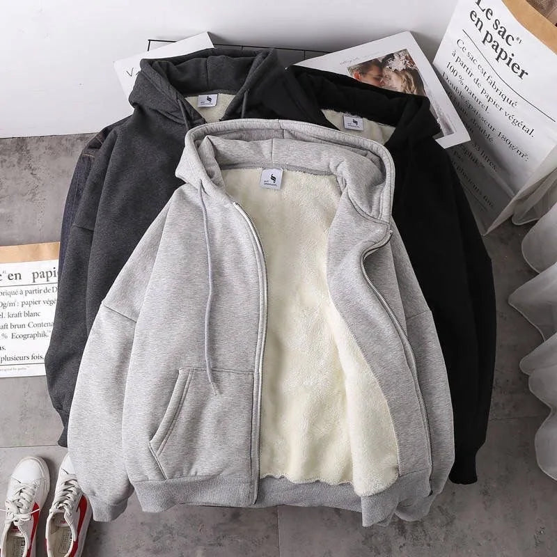 Hnewly comfy outfits winter Women Coat Plush Jackets Solid Color Velvet Thick Warm Winter Hoodies Coat Zipper Sweatshirt Tops Winter Plus Size