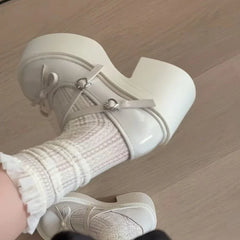 Lunivop  Platform Thick Bottom Women Mary Jane Shoes Patent Leather Heart Buckle Thick Heel Lolita Shoes Ladies Elegant Dress Pumps