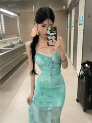 Hnewly  Oversize Lace Patchwork Camisole Dresses Sexy Slim Fit Bodycon Fishtail Dress for Women 2025 Summer New Vestidos Mujer