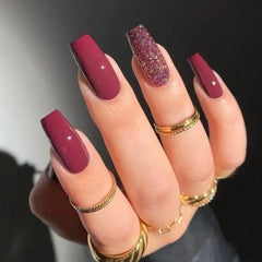 Hnewly 24pcs Wine Red Powder Fake Nails Square Head French Ballet Nail Press on Nails Gradient False Nails Waterproof Faux Fingernails
