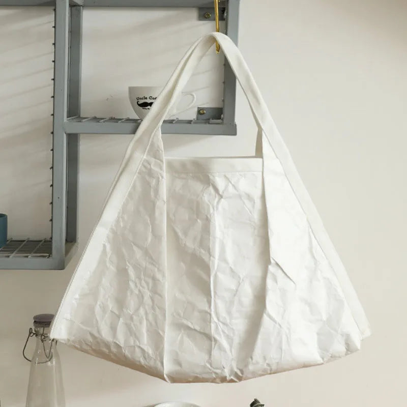 Hnewly  Mask Shaped Shoulder Bag Pleated DuPont Paper Handbag Casual Tote Pure Color Shopping Bags For Women