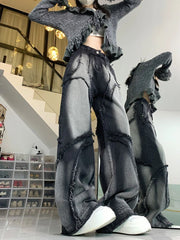 Hnewly  Y2k Vintage Jeans Women Wide Leg Pants High Waist Hip-hop Streetwear Black Trouser Retro Baggy Denim Pants Aesthetics