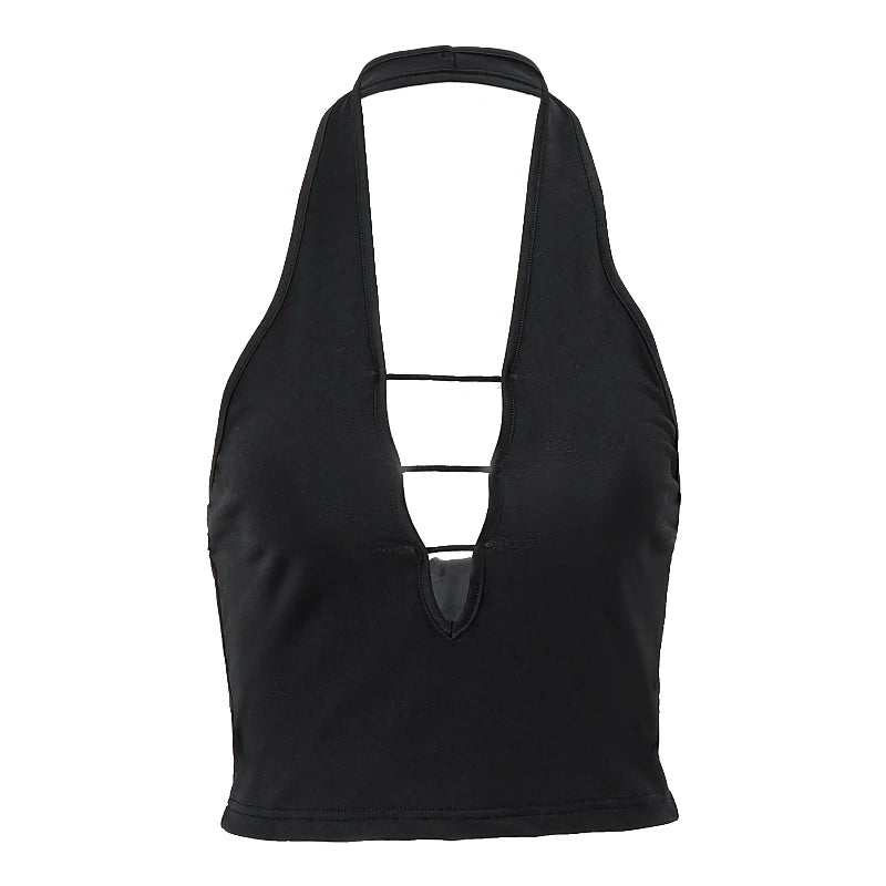 Hnewly Sexy Deep V-neck Halter Top Y2K Casual Sleeveless Hollow Out Women Crop Tops 2024 Summer Grunge Bandage Women Camisole