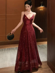 Hnewly Elegant Sequin Backless V-neck Split Dress Women Autumn Sexy Slim Evening Gown A-line Bandage Fashion Birthday Party Luxury Robe