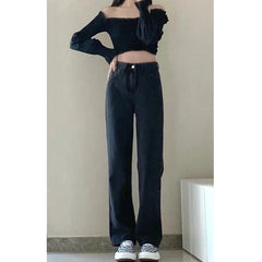 Lunivop  Black High Waist Straight Leg Jeans Women's Spring New Versatile Slimming Loose Floor-Length Wide Leg Pants Cleanfit Style