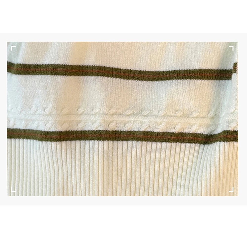 Hnewly  Striped O-neck Long Sleeve Knitted Sweater Women's 2025 Autumn Korean Retro Color Block Loose Fit Versatile Single Breasted Tops