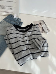 Hnewly  Large Size Striped Long Sleeved T-shirt Women Spring Autumn 2024 Loose O-neck Soft Thickened Tops Korean Version Versatile Tee