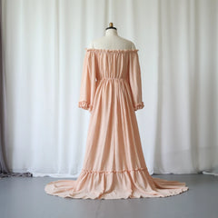Hnewly  Maternity Dress Photography Off Shoulder Button Down Long Sleeve Pregnancy Gown Elegant Baby Shower Photo Shoot Outfit