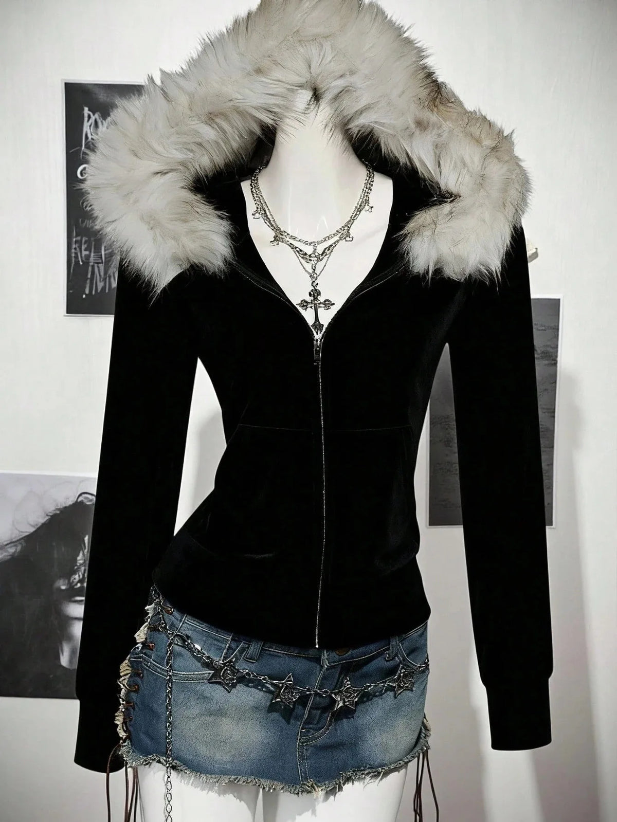 Hnewly  Y2k European and American Harajuku PUNK Aesthetics style subculture new hoodie Casual High street trend women's plush hooded top