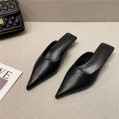 Hnewly  Woman Slippers Pointed Toe Outside Job Sandals Slides Mules Low Heel White Shoes for Women with Comfortable Luxury Korea Style