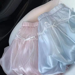 Hnewly  Fairycore Sweet Mini Skirt Women Pink Y2k Coquette Elegant Bow Short Skirts Kawaii Lace Patchwork Puffy Ruffle Skirts