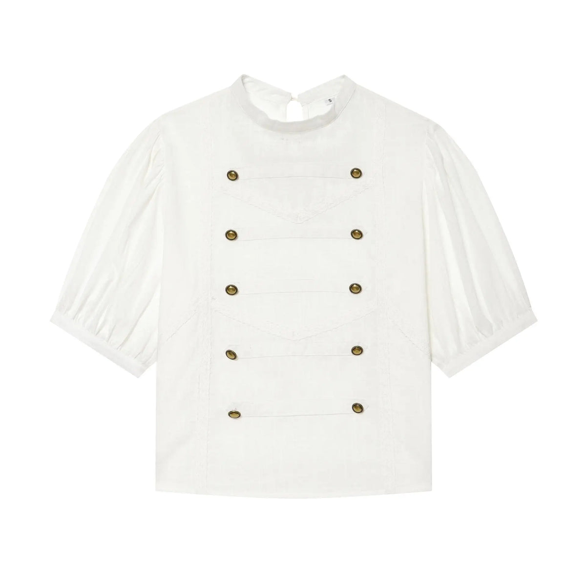 Hnewly  Chic Pullover Women's Shirts Short Puff Sleeve O-Neck Buttons Solid Blouse Summer Autumn Fashion Female All-Match Top