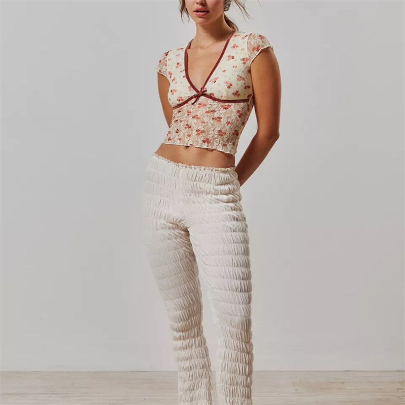 Hnewly Sheer Crop Top 2000s Women Sexy See Through V Neck Sleeveless Floral Lace Tanks Slim Fit Vest y2k Aesthetic Clothing