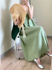 Hnewly  Striped Dresses Women Sleeveless Slash Neck Loose Summer Fashion Holiday Casual Party Dress Female Temperament Elegant