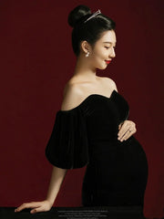 Hnewly  Maternity Photography Gown Long Dress Vintage Oil Painting Style High-End Feeling Off-Shoulder Photography Studio Clothes