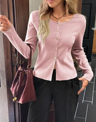 Hnewly  Autumn/winter Women's Elegant Knit Cardigan Soft Fabric with Metal Button Detail and Fitted Cut Versatile Top
