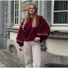 Hnewly  Fashion Striped Contrast Sweatshirt Women Loose Patchwork O-neck Lantern Sleeve Female Pullovers Spring Lady Casual Tops