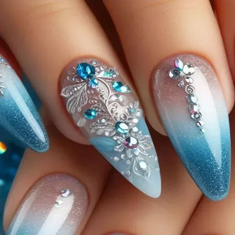 Hnewly 24Pcs White Almond False Nails Ballet with French Design Wearable Fake Nails Gradient Simple Full Cover Press on Nail Tips Art
