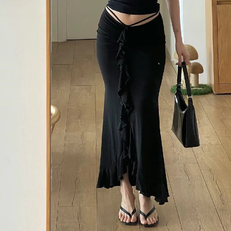Hnewly Women Solid Ruffles Skinny Skirt Sexy Ruched Bandage High-waist Street Skirts Summer Elegant Office Casual Short Dress