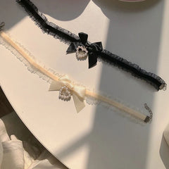 Hnewly Women's Cute Collar Lolitas Handmade Vintage Lace Heart Choker For Women Gothic Bow Knot Necklace Girls Uniform Accessories