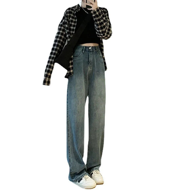 Hnewly Women's High Waist Wide Leg Jeans Summer Thin Vintage Straight Leg Pants Fashionable Floor Mopping Jeans