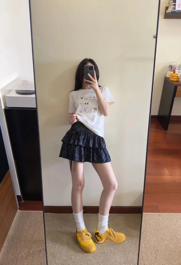 Hnewly  Funny T Shirts Women Cartoon Printed 2025 Summer Fashion Sweet O Neck Short Sleeve Loose Y2k Tops Female Casual Tshirt