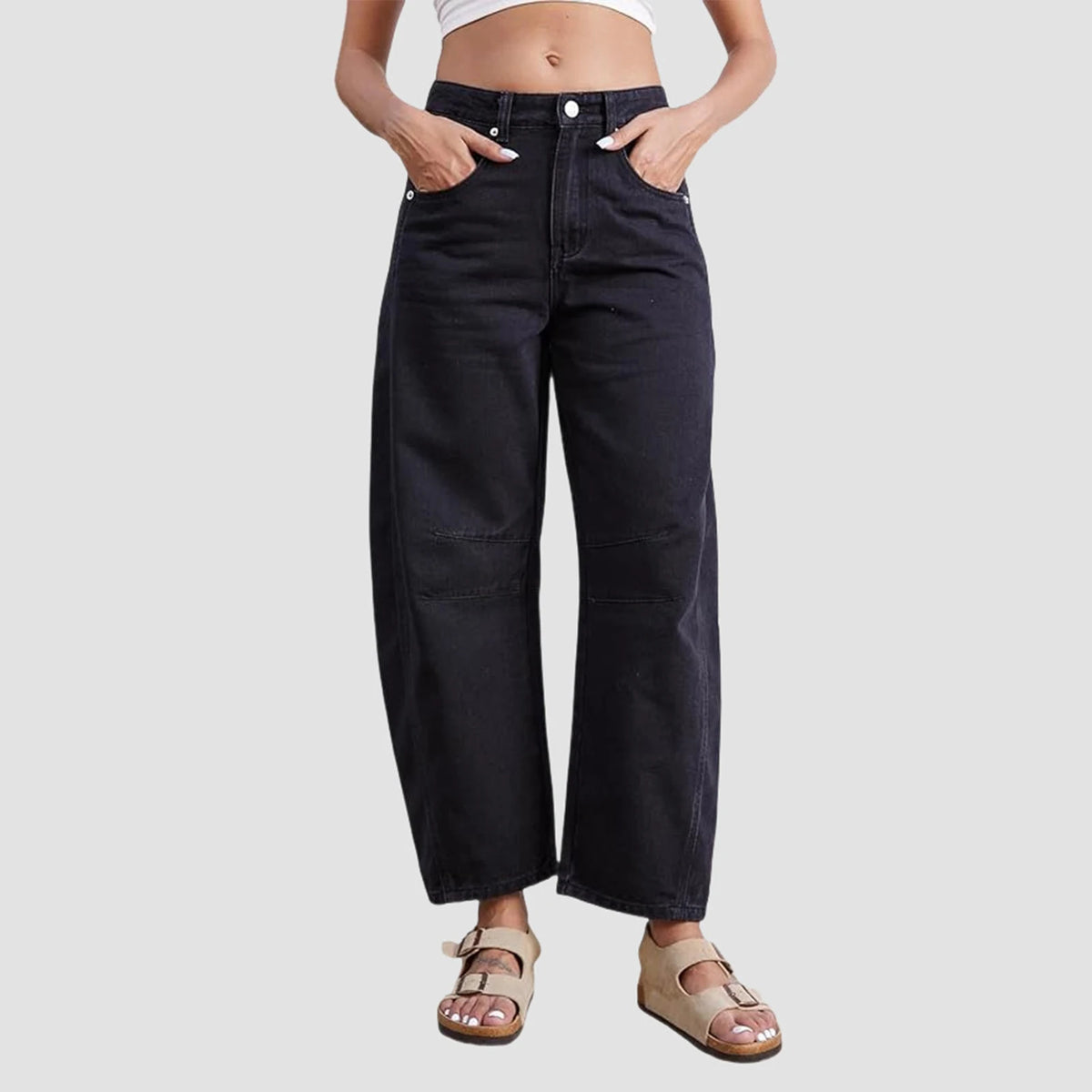 Hnewly  Washed Wide Leg Jeans High Waisted  Pocket Jeans Fashionable Casual Versatile Style Deep Color Baggy Pants for Women