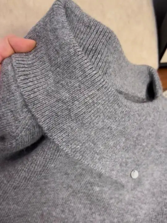 Hnewly  Lace Splicing Sweater Women Spring Autumn Temperament Turndown Collar Grey Knitted Pullover Loose Long Sleeved Soft Warm Top
