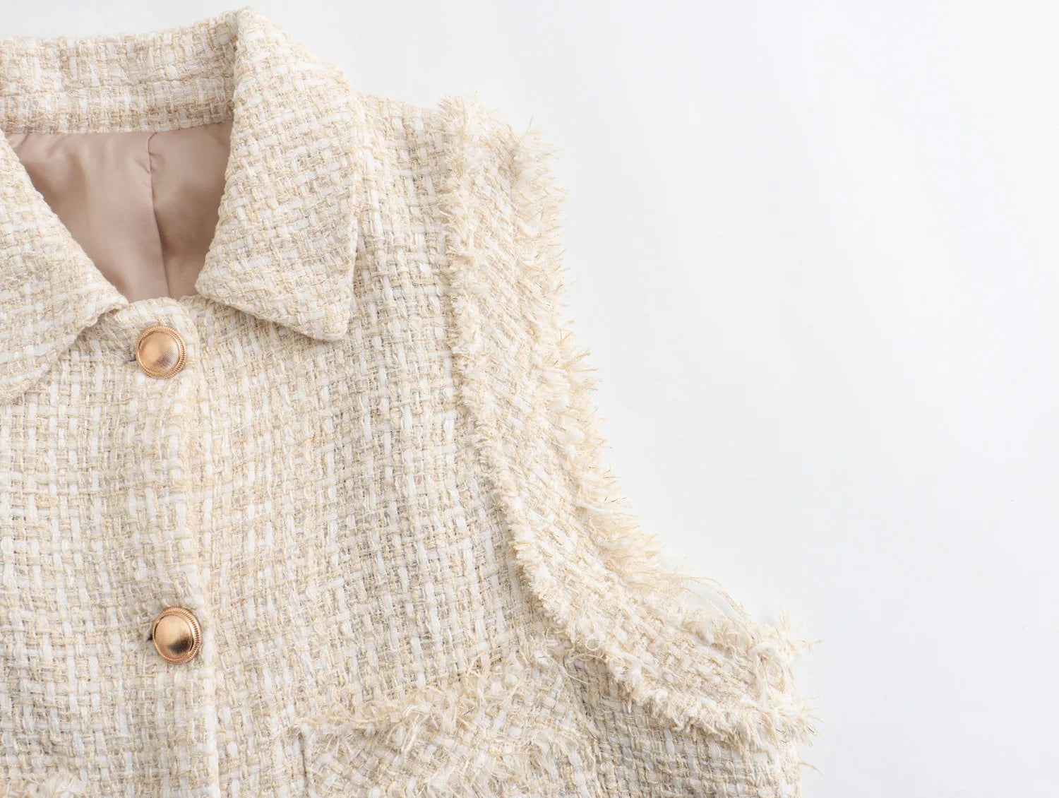 Hnewly  Spring Autumn Tweed Vest Jacket Women's 2024 New Fashion Straight Short Top Elegant Raw Edge  Sleeveless  Chic Street Youth Coat