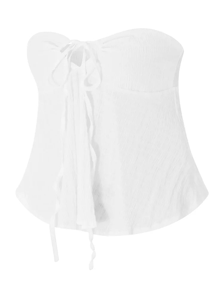 Hnewly Strapless Off Shoulder Ruched Tube Tops for Women Front Tie-up Ruffles Summer Party Clubwear Tank Mini Vest New