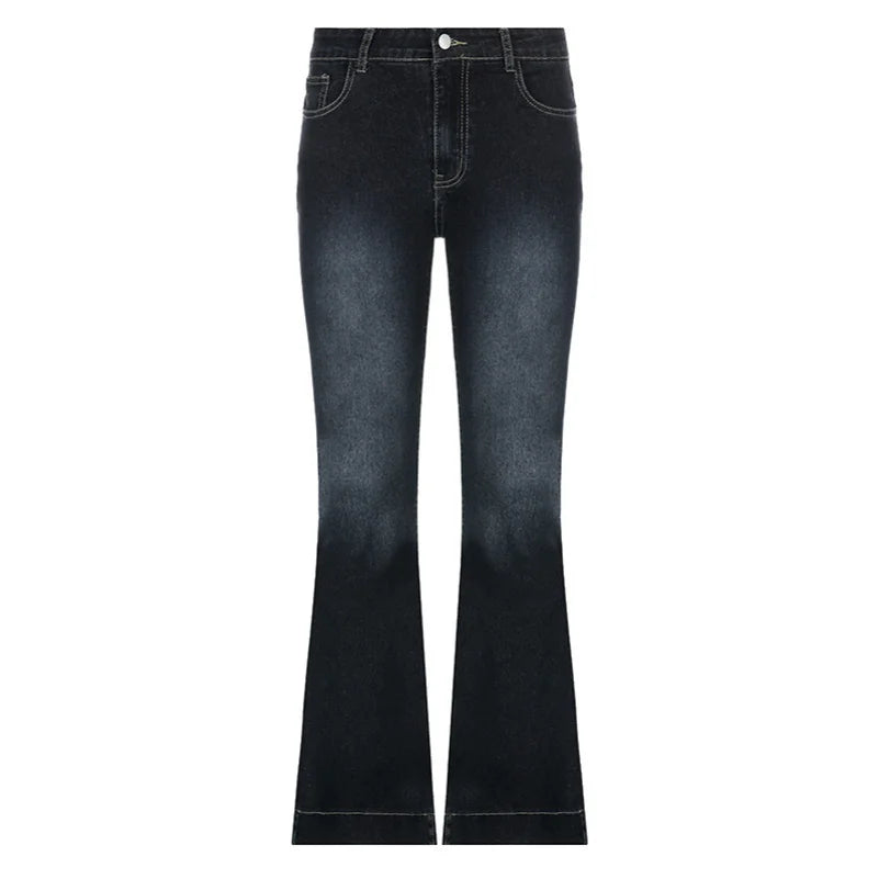 Hnewly New Flare Jeans Women's Low Waist Trousers Vintage Aesthetic Denim Pants Streetwear Mom Casual Korean Fashion Y2k  Jeans