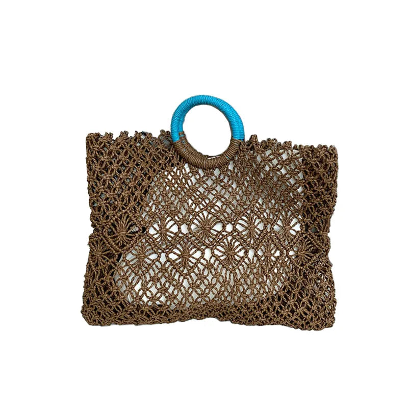 Hnewly  Ins Grass Woven Tote Bag Hollow Out Handbags Summer Handbag Circular Handheld Beach Bags For Women Girl