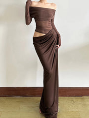 Hnewly  Weird Puss Slash Neck Dress Women Chic Elegant Sexy Patchwork Mesh Ruched Hollow Birthday Party Clubwear  Vacation Vestidos