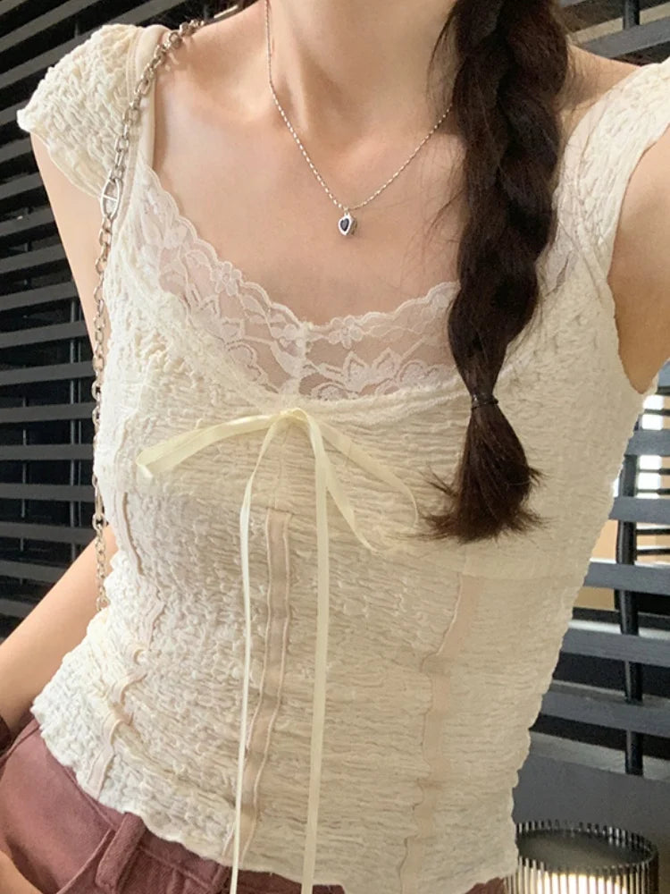 Hnewly Faionable Lace ort Sve V-Ne T-irt Women's Summer New Sle Korean Version Slim Fit Pure Color Moisture ng
