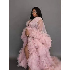 Hnewly  Embroidered Maternity Photoshoot Dress Custom Sheer Tulle Train Robe Sexy Pregnancy Gown baby shower vestido maternidad