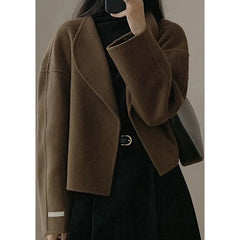 Hnewly  Reversible Tweed Jacket Women Fall Elegant Solid Cropped Tops Cardigan Turn Down Collar Vintage Classic Office Lady Outwear