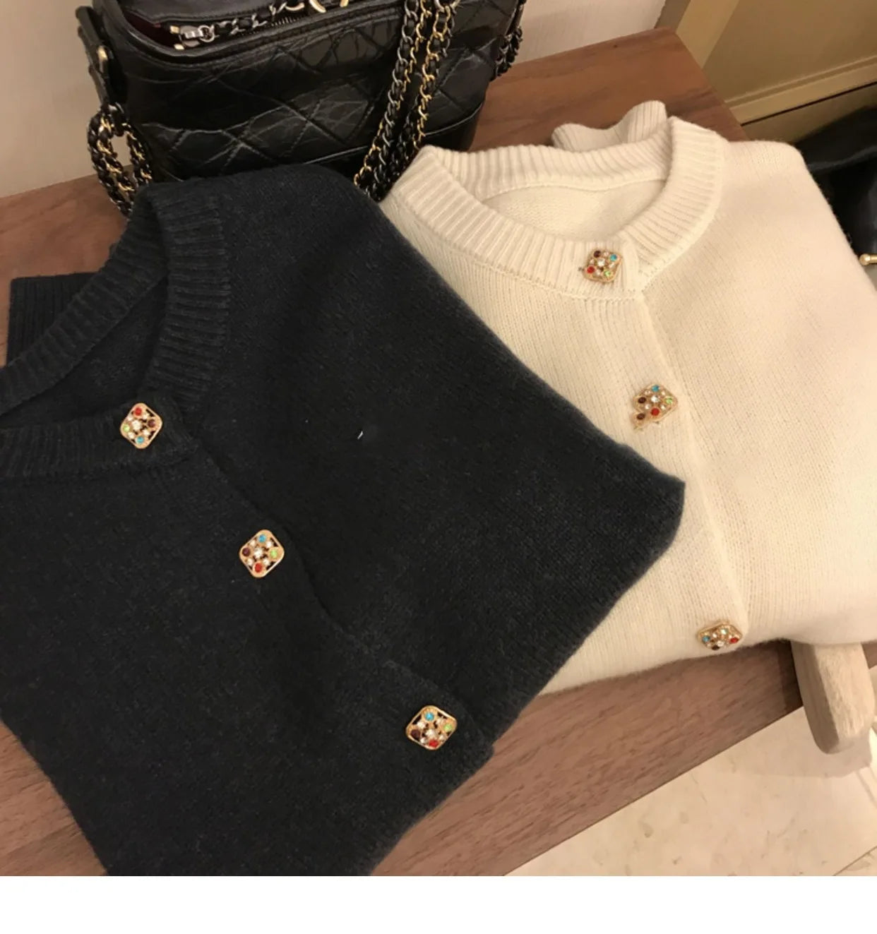 Hnewly  Solid O-Neck Sweater French Elegant Single Breasted Women's Spring Autumn Winter New Fashion All-match Long Sleeve Top Coat