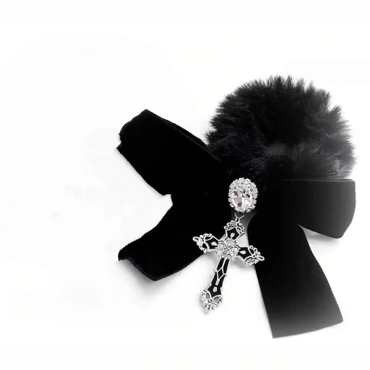 Hnewly  1PC Star Candy Autumn & Winter New Arrival, Japanese Dolly Kei Mass-Produced Style Plush & Exquisite Velvet Bow Hair Tie, Black