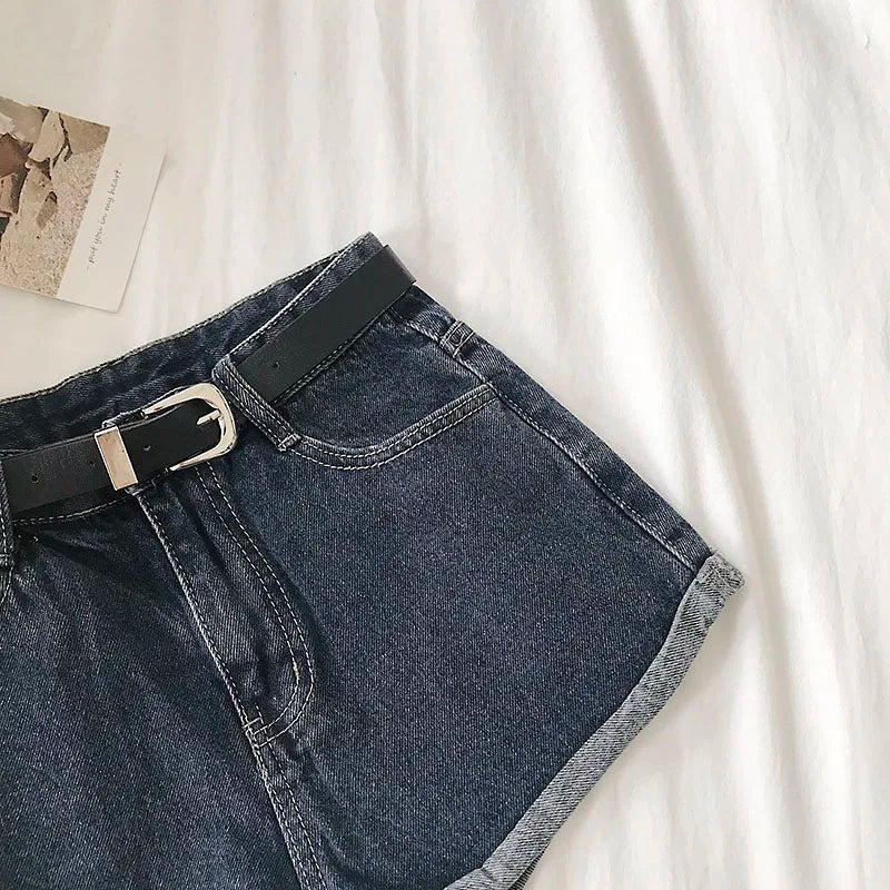 Hnewly  Versatile High Waisted Denim Shorts Summer 2025 New  Rolled Edges Loose Wide Leg Hot Pants Minimalist Women's Beach Pants