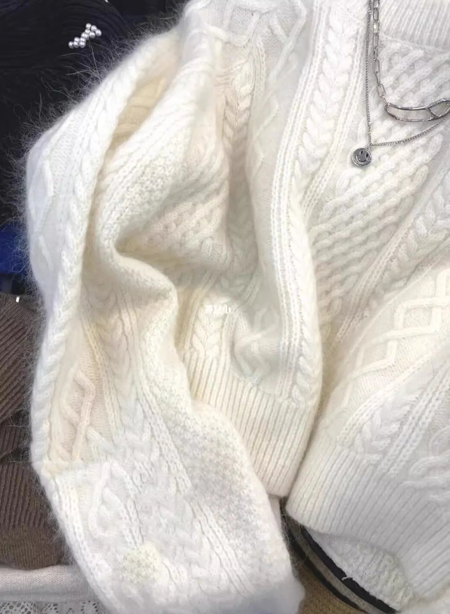 Hnewly  Imitation Raccoon Velvet Sweater Fashion Thread Round Neck Top Women's Autumn Winter Thick Long Sleeve Warm Knitted Hoodie