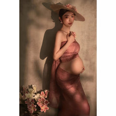 Hnewly  Women Maternity Dress for Photography Retro Elegant Tank Top with Cloth 2pcs Pregancy Clothes for Studio Photo Shoot Clothing