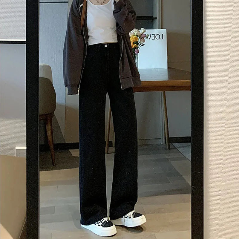 Hnewly Women's High Waist Wide Leg Jeans Summer Thin Vintage Straight Leg Pants Fashionable Floor Mopping Jeans