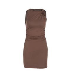 Hnewly  Basic Solid Color All Match Ladies Dress Summer Slim Sexy Sleeveless Hip Dress