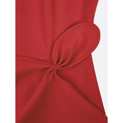 Hnewly  Red Sleeve Dress Female Spring Summer Women Slim Waist Knot Front Ruffle Detail Cocktail Mermaid Dresses