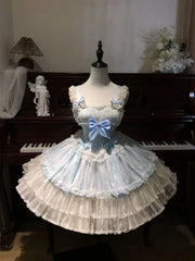 Hnewly  Japanese Style Kawaii Cosplay Lolita Dress Women Vintage Sweet Lace Bow Ruffles Cake Dresses Harajuku Y2k Slim Bandage Dress
