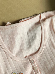 Hnewly  Hollow Out Pink Long Sleeve T-Shirt Summer Round Neck Buttons Cotton Slim Sexy Top for Woman Vintage Sweet Cute y2k Tops Chic